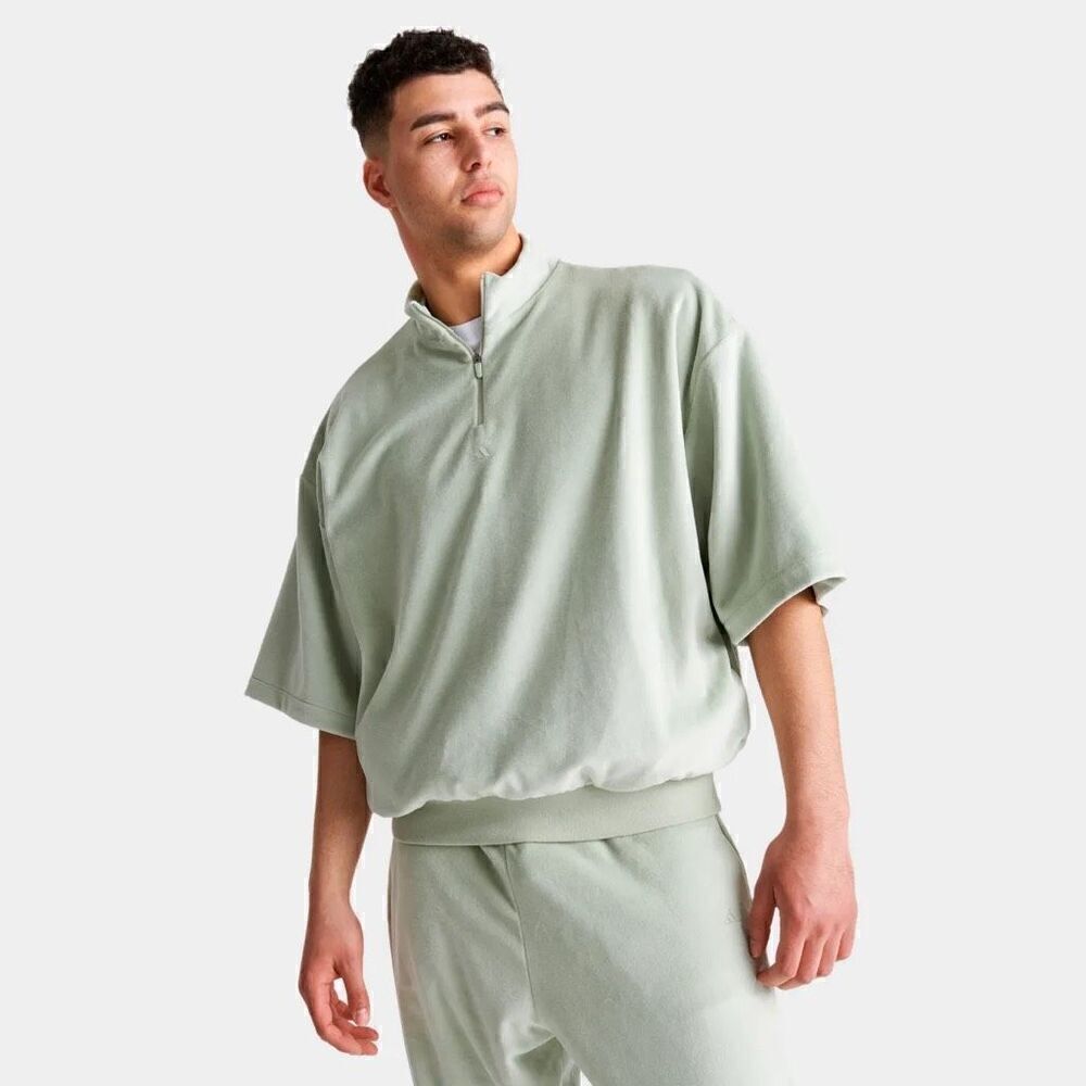 Adidas Originals Unisex Basketball Velour Half Zip 3/4 Sleeve Oversized Sweatshi